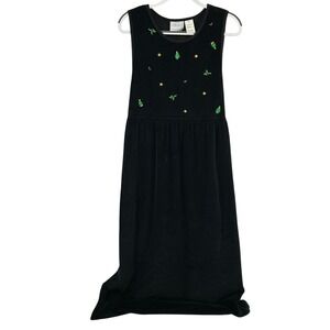 Vtg 90s Black Velvet Christmas Tree Star Holiday Maxi Dress M Sleeveless Jumper